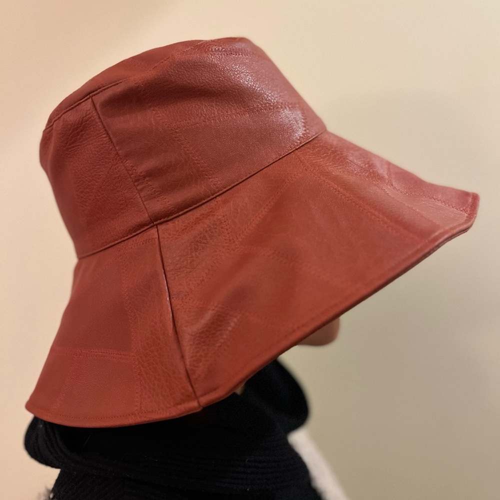Faux Leather Brown Rain Hat
